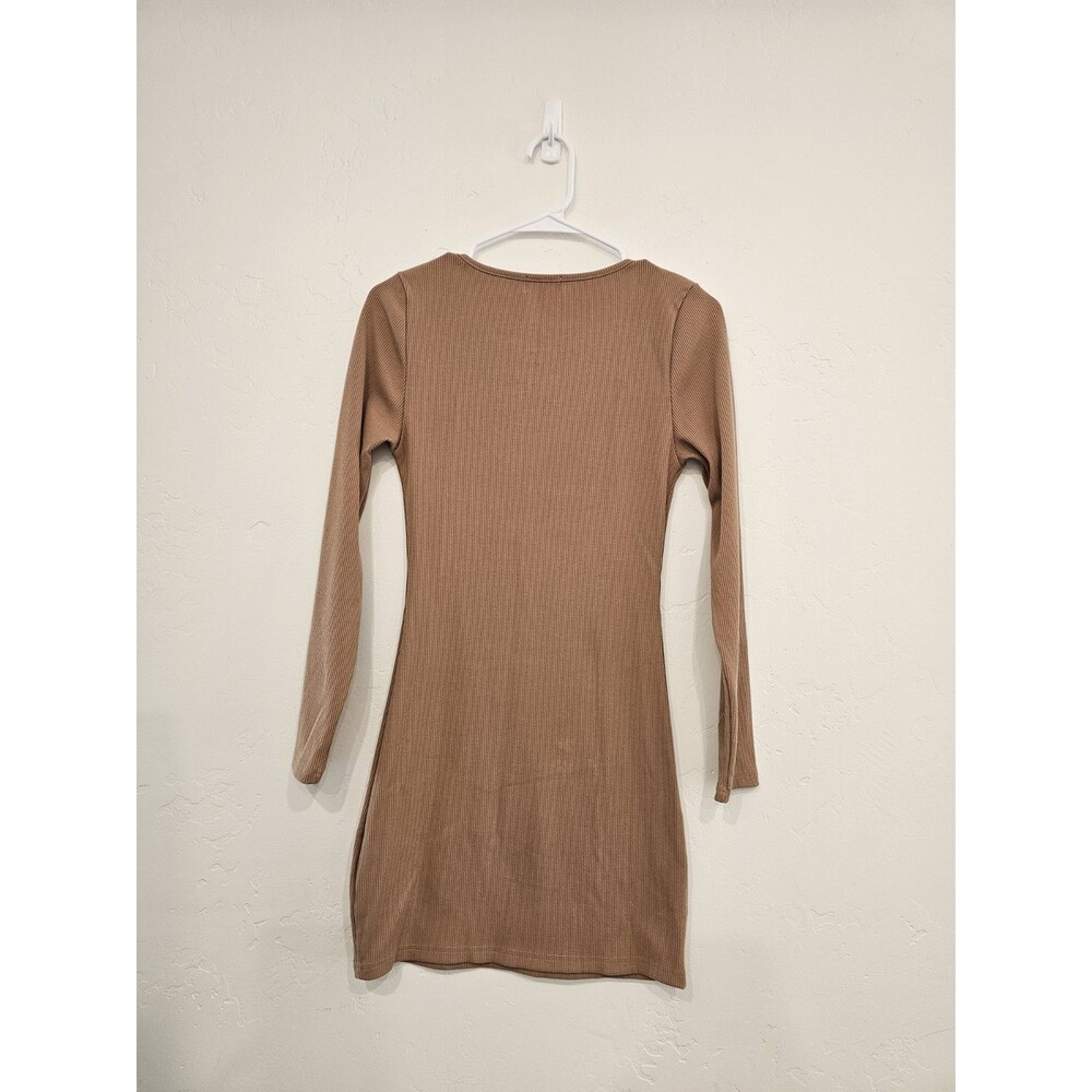 Pink Lily Women’s Tan Ribbed Long Sleeves Mini Dresses Size Small - Picture 3 of 6